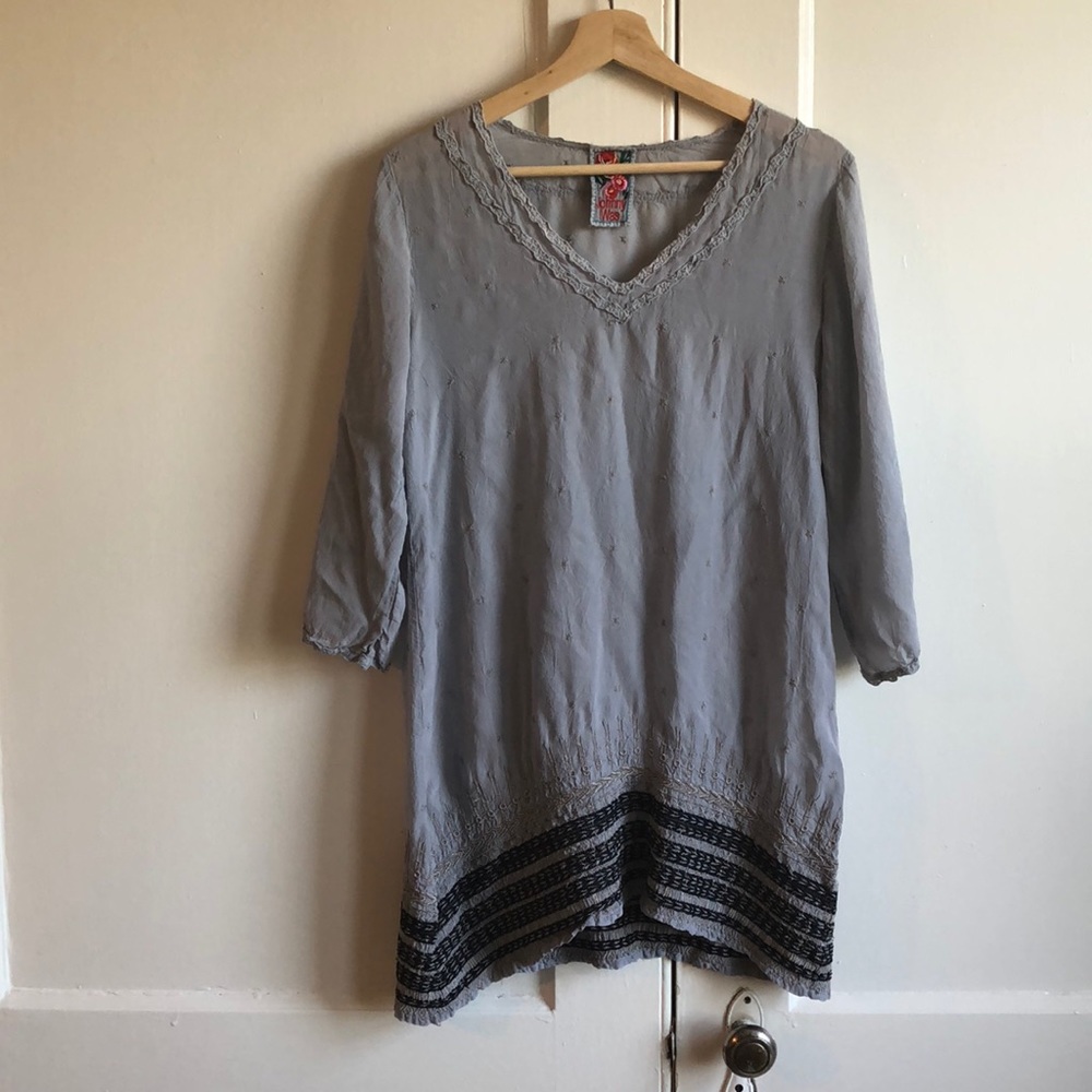 Johnny Was Gray Blue ⭐️ Star ⭐️ Embroidered Tunic